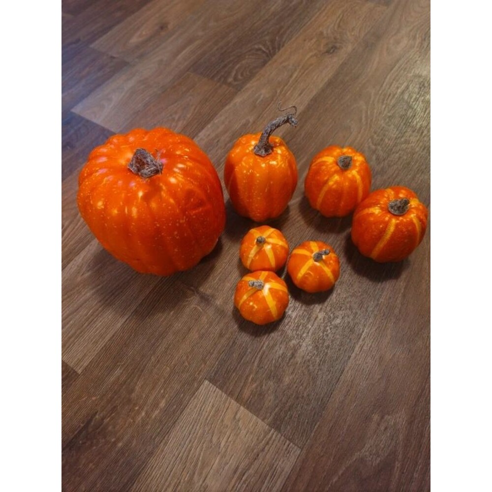Set of 7 Faux Harvest Pumpkins - Decorative Artificial Autumn Table Display Lot